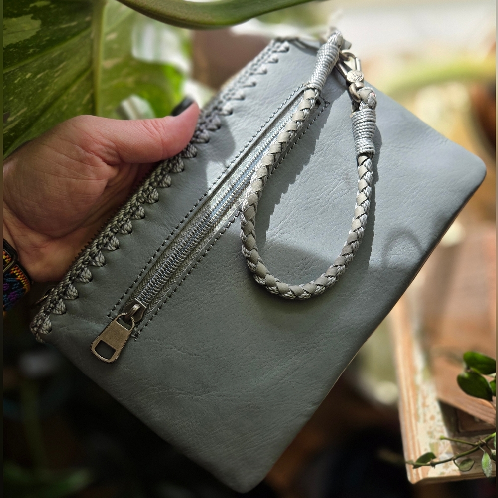 Gray Braided Wristlet Clutch